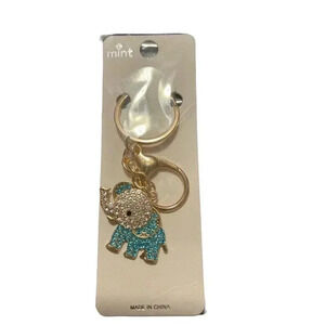 MINT ELEPHANT WITH BLUE AND SILVER SPARKLES KEYCHAIN